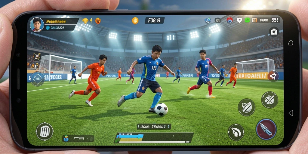 Tampilan gameplay FO8 yang memukau di lapangan sepak bola.