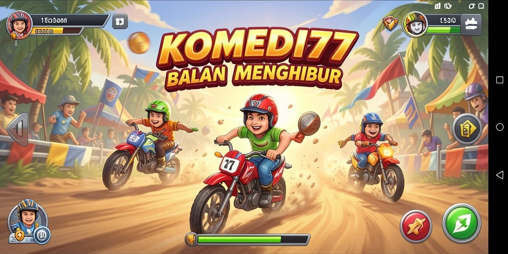 Tampilan seru saat balapan dengan karakter lucu di KOMEDI77.