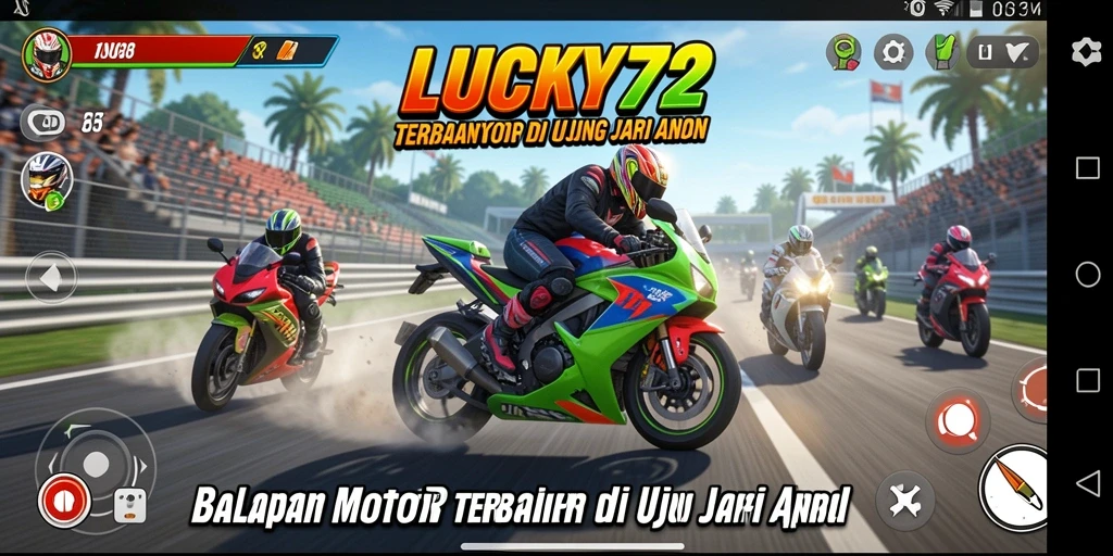 Tampilan menarik dari gameplay balapan motor LUCKY72.
