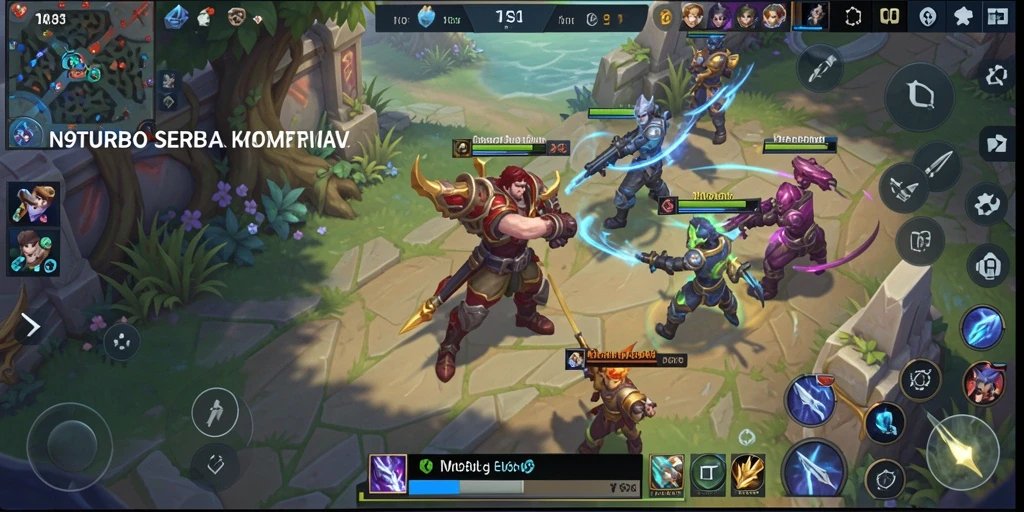Screenshot gameplay N9TURBO dengan pertarungan tim yang intens.